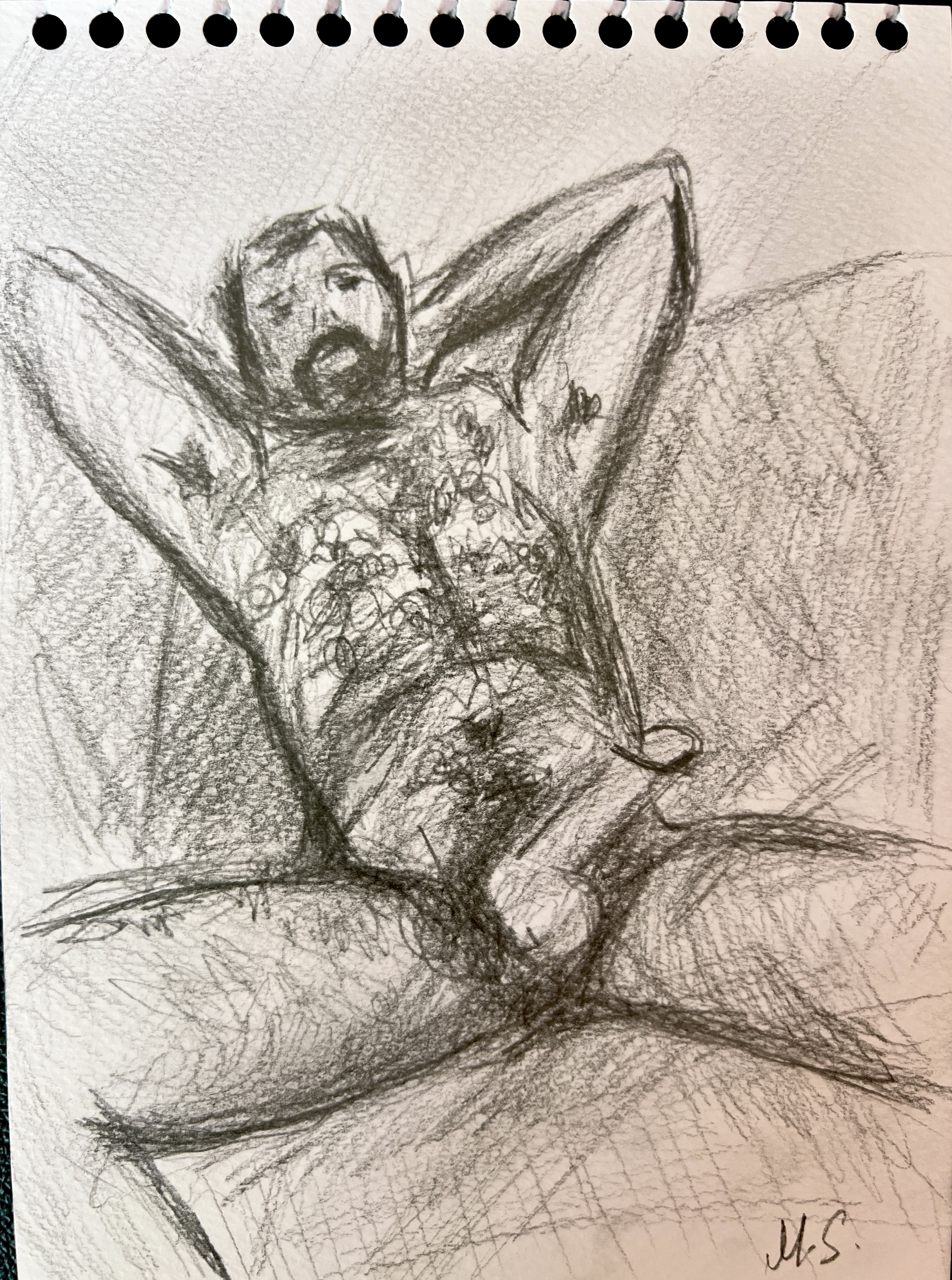 Summer Heat Male Nude, original figurative drawing by Marina Stognieva